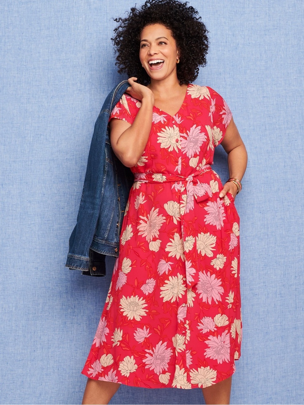 LIKE NEW TALBOTS BELTED FLORAL MIDI DRESS- CHRYSANTHEMUM